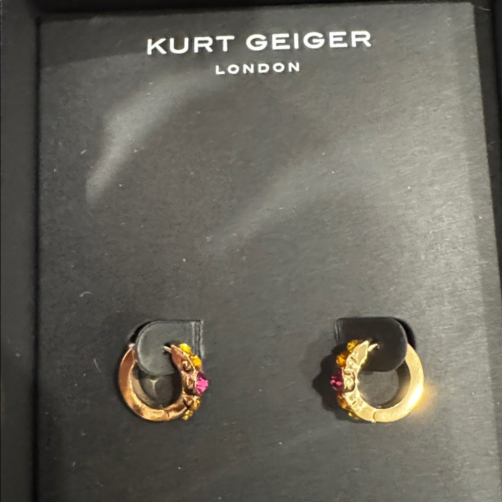 Kurt Geiger Gold Hoops with pink Crystal Detail